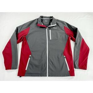 FILA Cliff Men XL Gray Red Bonded Softshell Full Zip Active Outdoor Jacket Coat